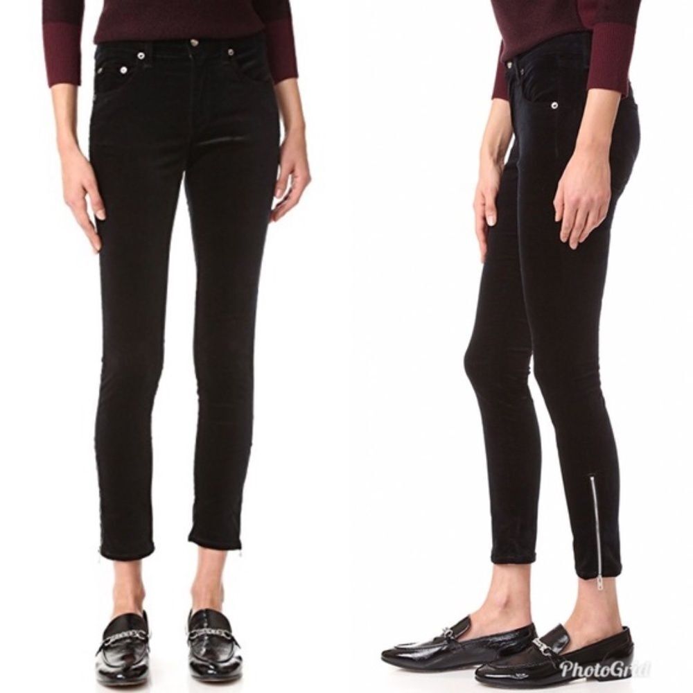 Rag & Bone Black Velvet Ankle Zipper Capri Sz 24